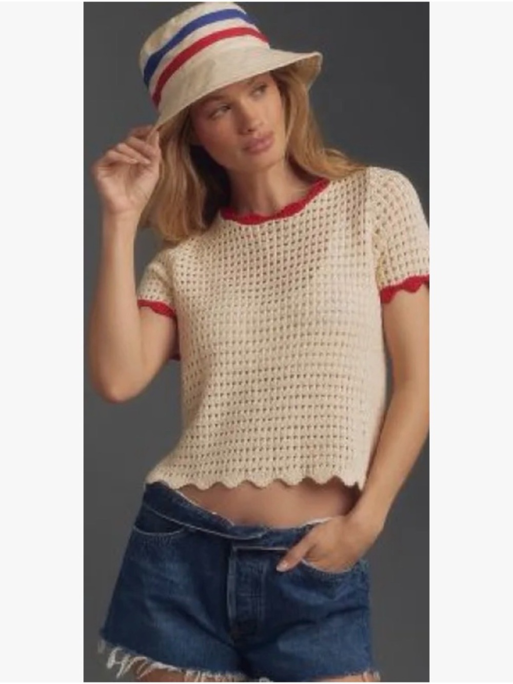 Maeve Open-Stitch Tipped Sweater Tee